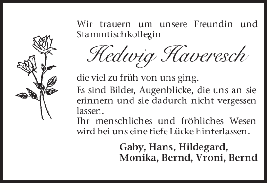 Traueranzeige von Hedwig Haveresch von Münsterland Zeitung