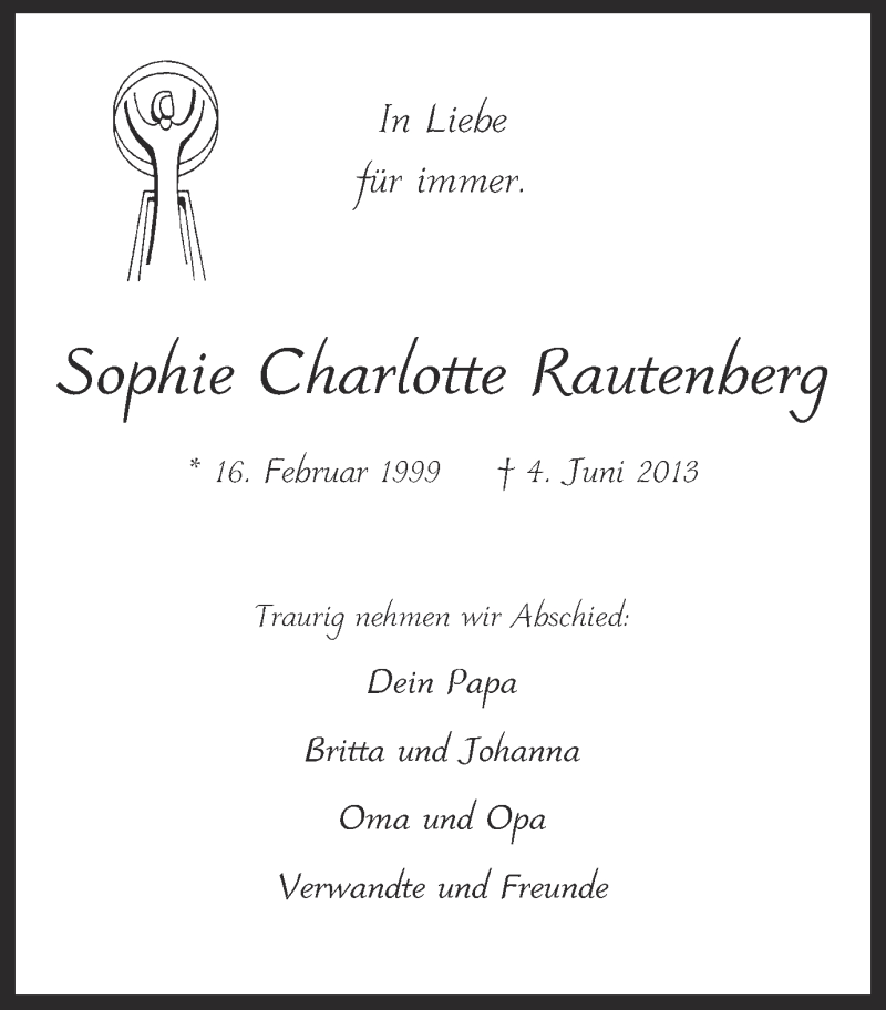  Traueranzeige für Sophie Charlotte Rautenberg vom 08.06.2013 aus Ruhr Nachrichten