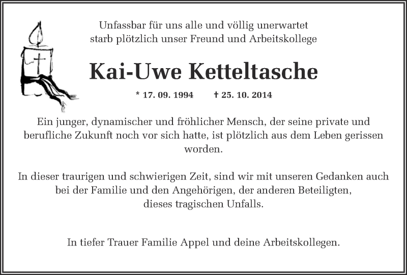  Traueranzeige für Kai-Uwe Ketteltasche vom 28.10.2014 aus Ruhr Nachrichten