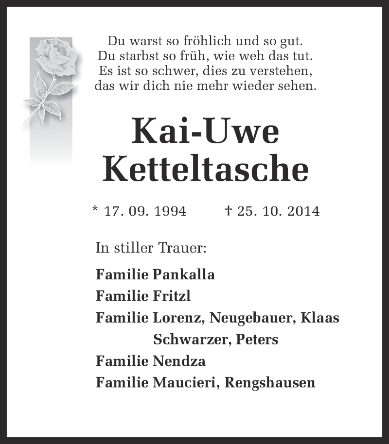  Traueranzeige für Kai-Uwe Ketteltasche vom 01.11.2014 aus Ruhr Nachrichten