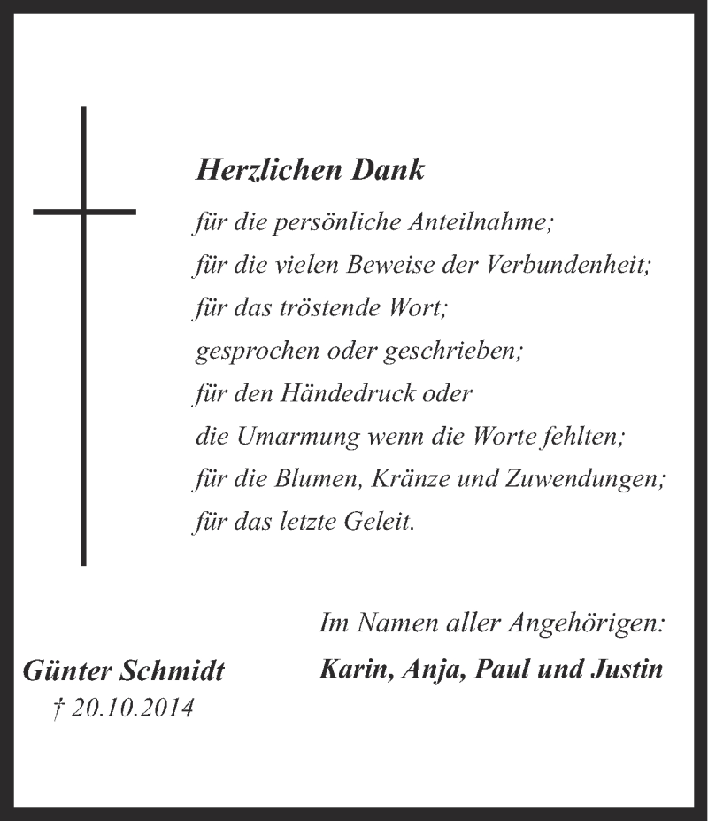  Traueranzeige für Günter Schmidt vom 04.11.2014 aus Ruhr Nachrichten
