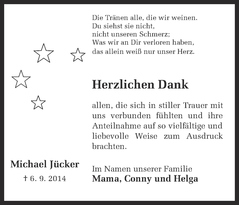  Traueranzeige für Michael Jücker vom 24.12.2014 aus Ruhr Nachrichten