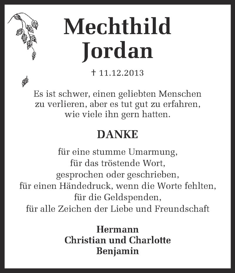  Traueranzeige für Mechthild Jordan vom 15.02.2014 aus Ruhr Nachrichten