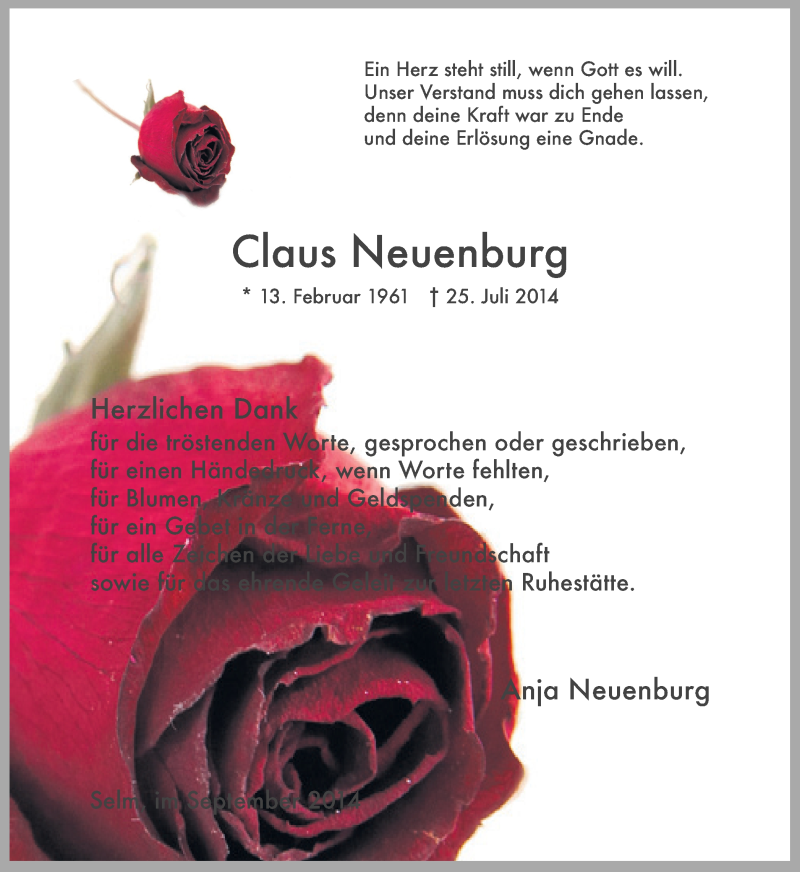  Traueranzeige für Claus Neuenburg vom 27.09.2014 aus Ruhr Nachrichten