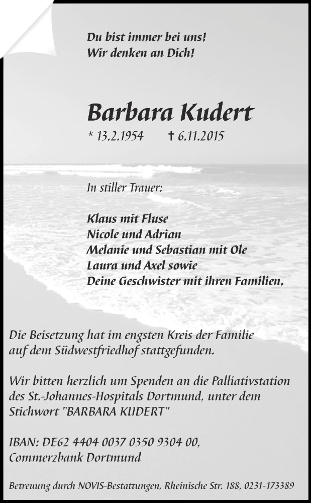  Traueranzeige für Barbara Kudert vom 21.11.2015 aus Ruhr Nachrichten