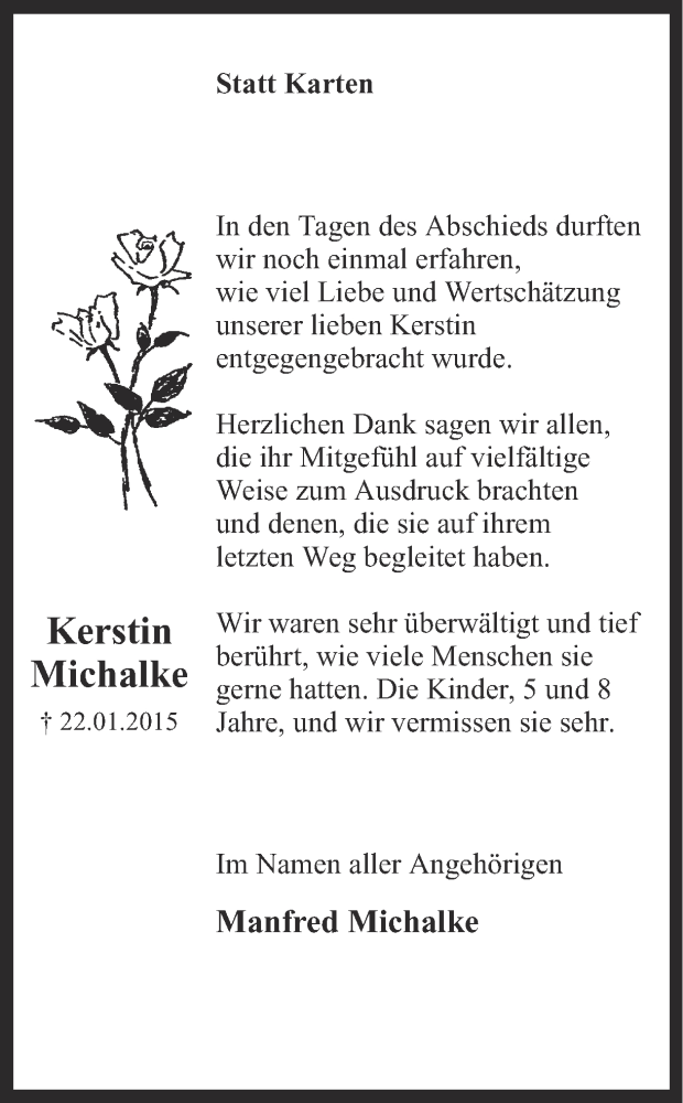  Traueranzeige für Kerstin Michalke vom 14.02.2015 aus Ruhr Nachrichten
