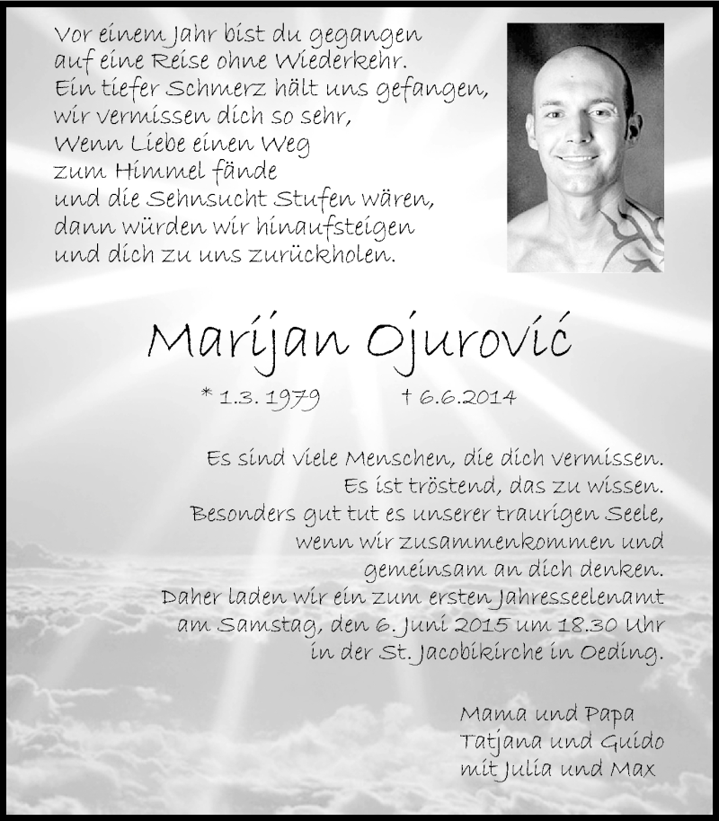  Traueranzeige für Marijan Ojurovic vom 03.06.2015 aus Münstersche Zeitung und Münsterland Zeitung