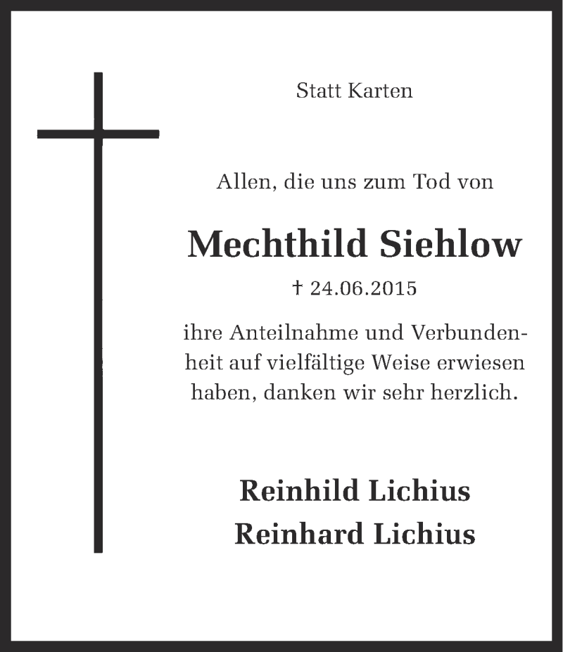  Traueranzeige für Mechthild Siehlow vom 11.07.2015 aus Ruhr Nachrichten