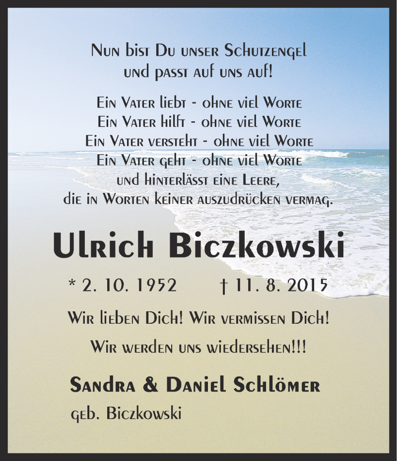  Traueranzeige für Ulrich Biczkowski vom 15.08.2015 aus Ruhr Nachrichten