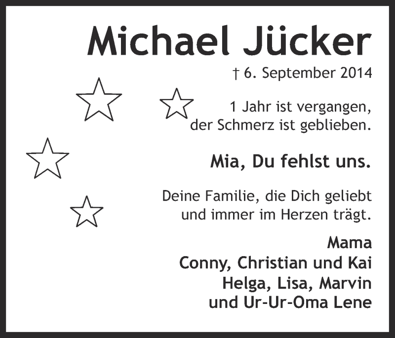  Traueranzeige für Michael Jücker vom 05.09.2015 aus Ruhr Nachrichten