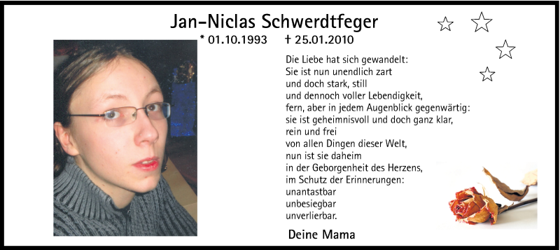  Traueranzeige für Jan-Niclas Schwerdtfeger vom 25.01.2017 aus Ruhr Nachrichten
