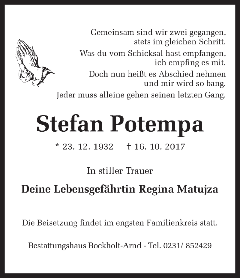  Traueranzeige für Stefan Potempa vom 18.10.2017 aus Ruhr Nachrichten
