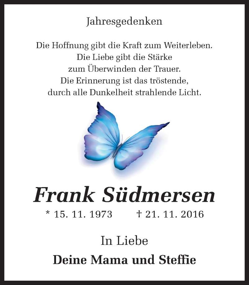  Traueranzeige für Frank Südmersen vom 21.11.2017 aus Ruhr Nachrichten