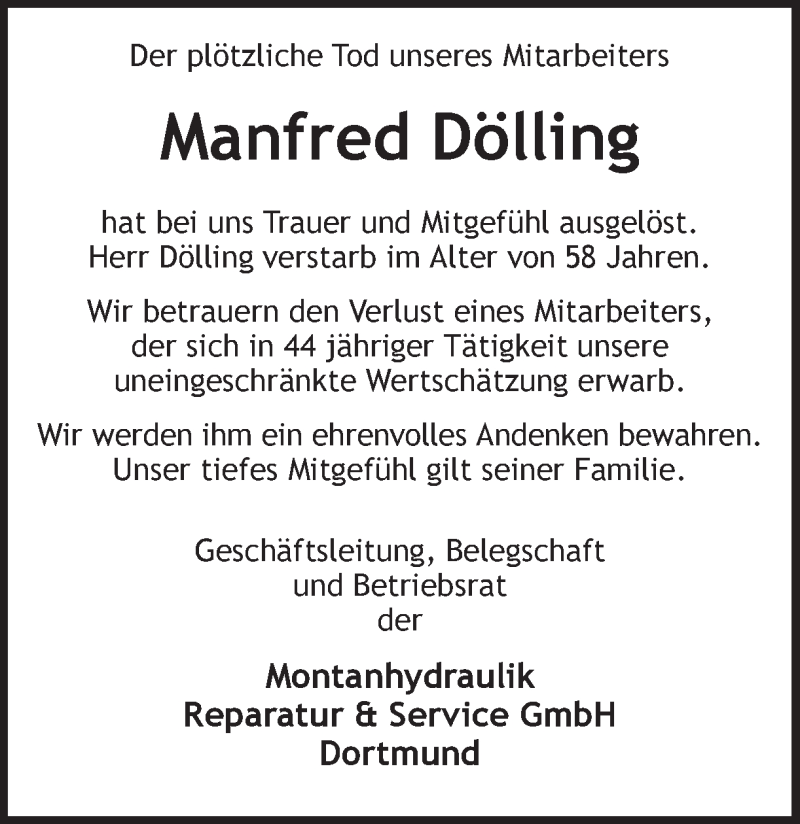  Traueranzeige für Manfred Dölling vom 24.11.2017 aus Ruhr Nachrichten