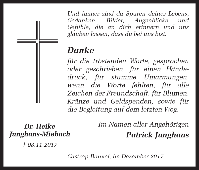  Traueranzeige für Heike Junghans-Miebach vom 23.12.2017 aus Ruhr Nachrichten