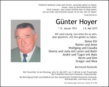 Traueranzeige von Günter Hoyer von Ruhr Nachrichten