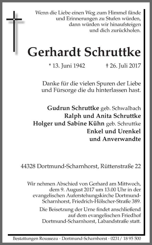  Traueranzeige für Gerhardt Schruttke vom 02.08.2017 aus Ruhr Nachrichten