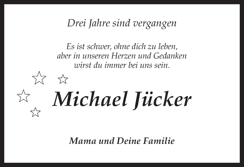  Traueranzeige für Michael Jücker vom 06.09.2017 aus Ruhr Nachrichten