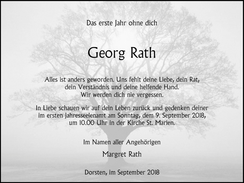  Traueranzeige für Georg Rath vom 05.09.2018 aus Ruhr Nachrichten und Dorstener Zeitung