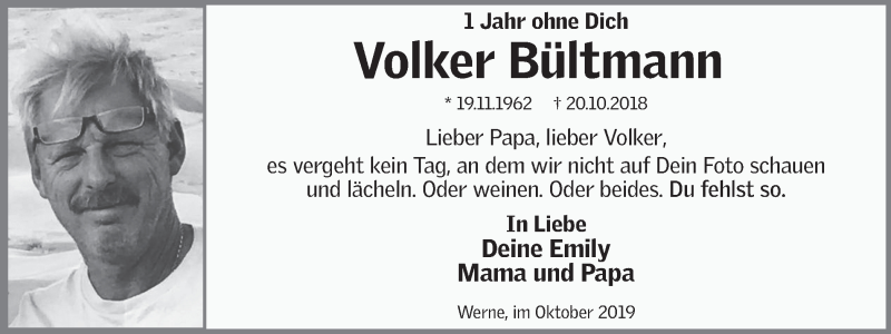  Traueranzeige für Volker Bültmann vom 19.10.2019 aus Ruhr Nachrichten