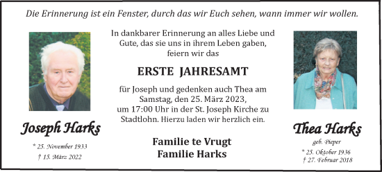 Traueranzeige von Joseph und Thea Harks von Münstersche Zeitung und Münsterland Zeitung