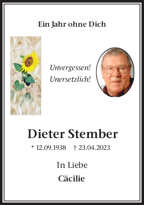 Traueranzeige von Dieter Stember 