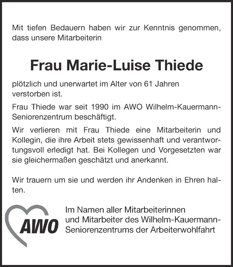  Traueranzeige für Maria-Luise Thiede vom 03.04.2013 aus Ruhr Nachrichten