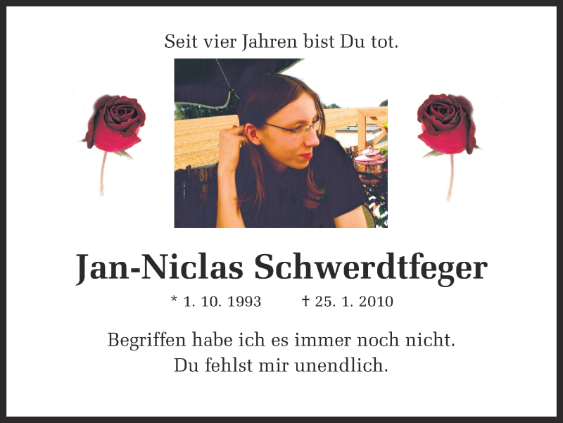  Traueranzeige für Jan-Niclas Schwerdtfeger vom 25.01.2014 aus Ruhr Nachrichten