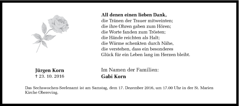  Traueranzeige für Jürgen Korn vom 15.12.2016 aus Ruhr Nachrichten