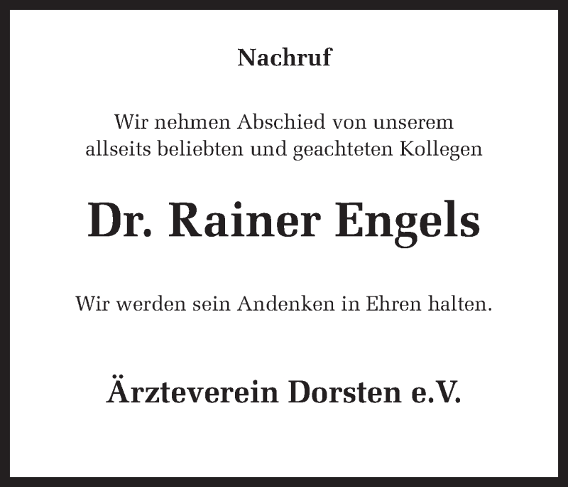  Traueranzeige für Rainer Engels vom 10.11.2017 aus Ruhr Nachrichten und Dorstener Zeitung
