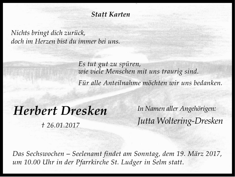  Traueranzeige für Herbert Dresken vom 15.03.2017 aus Ruhr Nachrichten