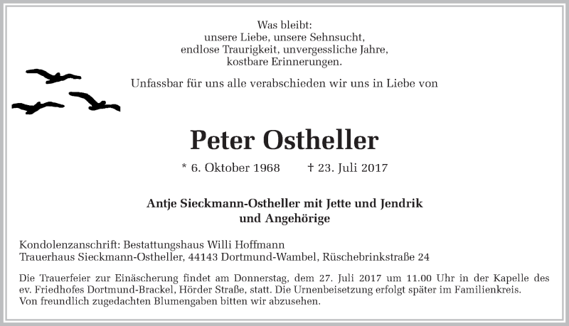  Traueranzeige für Peter Ostheller vom 25.07.2017 aus Ruhr Nachrichten