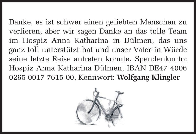  Traueranzeige für Wolfgang Klingler vom 10.10.2018 aus Ruhr Nachrichten und Dorstener Zeitung