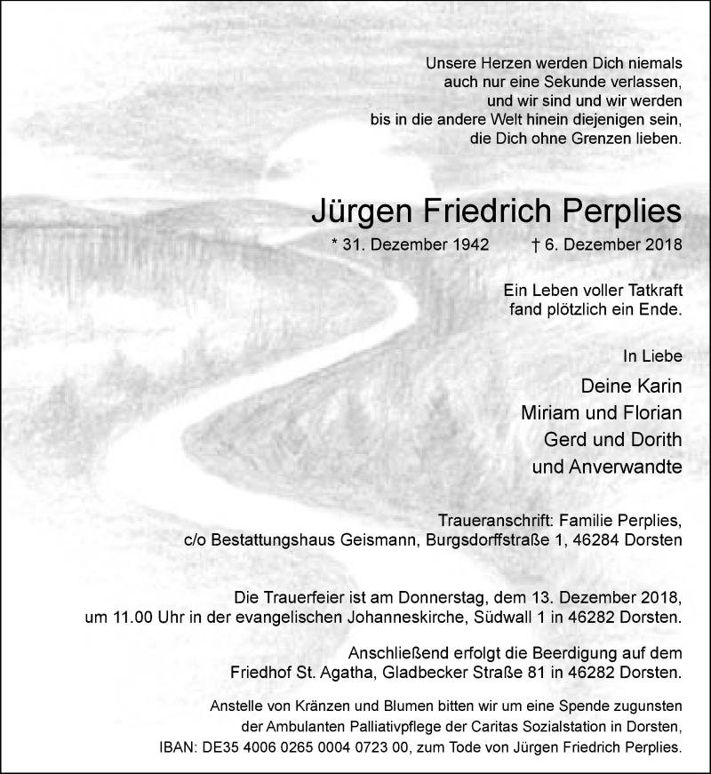  Traueranzeige für Jürgen Friedrich Perplies vom 08.12.2018 aus Ruhr Nachrichten und Dorstener Zeitung