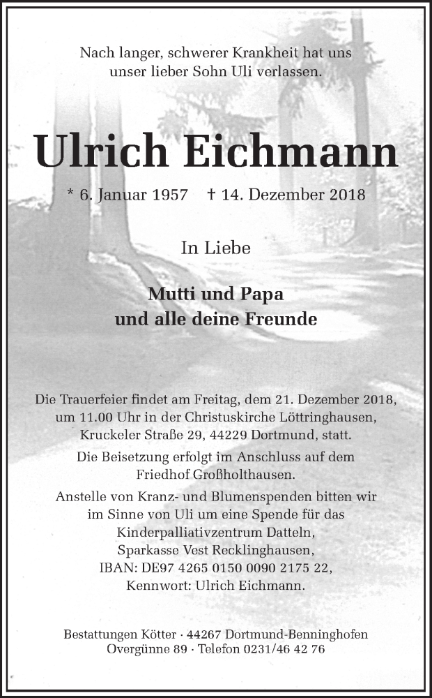  Traueranzeige für Ulrich Eichmann vom 17.12.2018 aus Ruhr Nachrichten