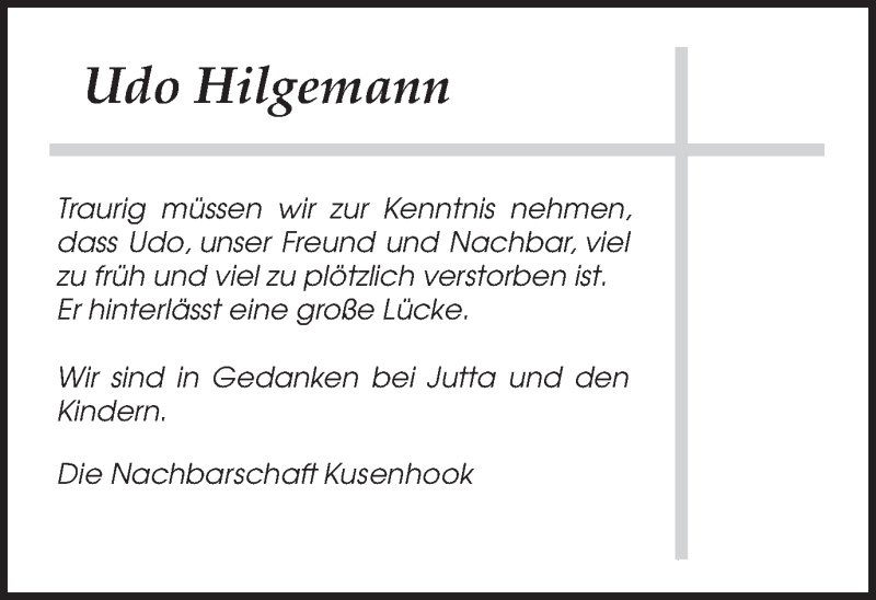  Traueranzeige für Udo Hilgemann vom 22.09.2018 aus Münstersche Zeitung und Münsterland Zeitung